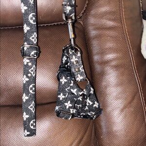 Black/ White Patterned Dog Harness,Leash/collar set. Adjustable by at least 6 in